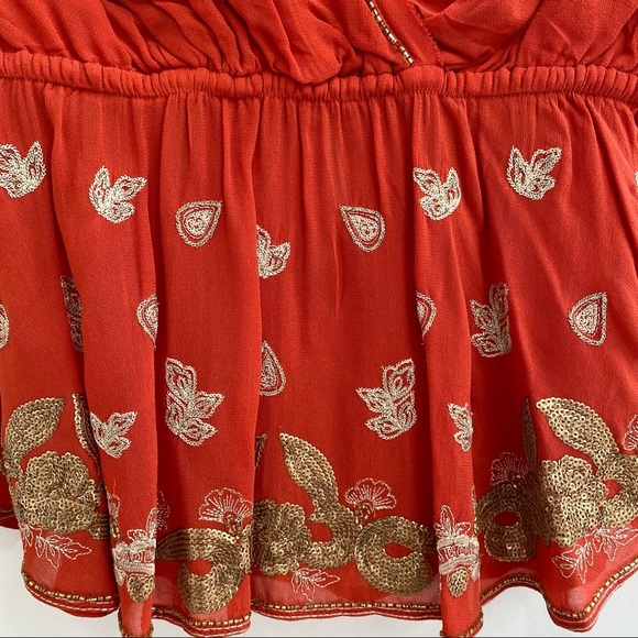 Free people red gold sequin embroidered open back top size small - Picture 6 of 9